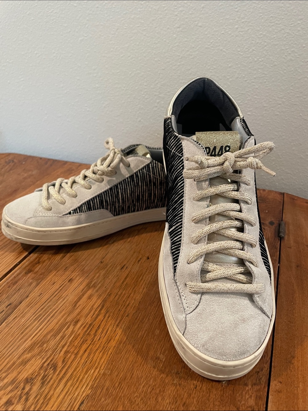 P448 John Swing Sneakers – Cream Black & Metallic Gold – Women’s Size 9